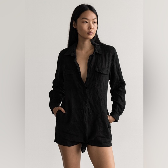 Mikoh Revolve Elegant Black 100% Linen Shirt Romper SIZE 2 M EUC - Picture 1 of 7